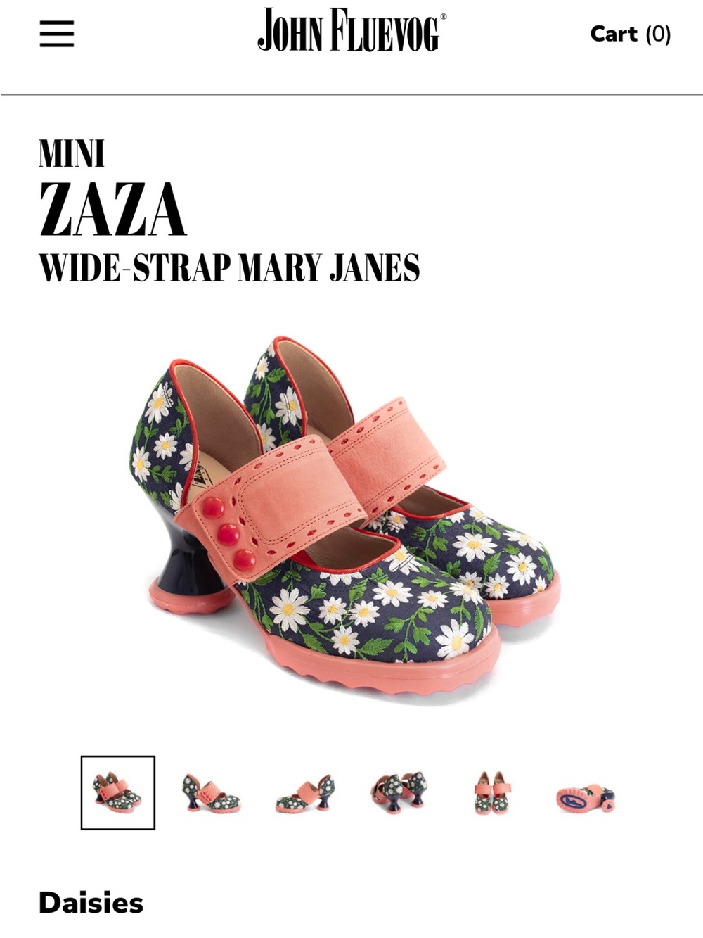 John Fluevog Floral Mary Janes in Coral and Navy